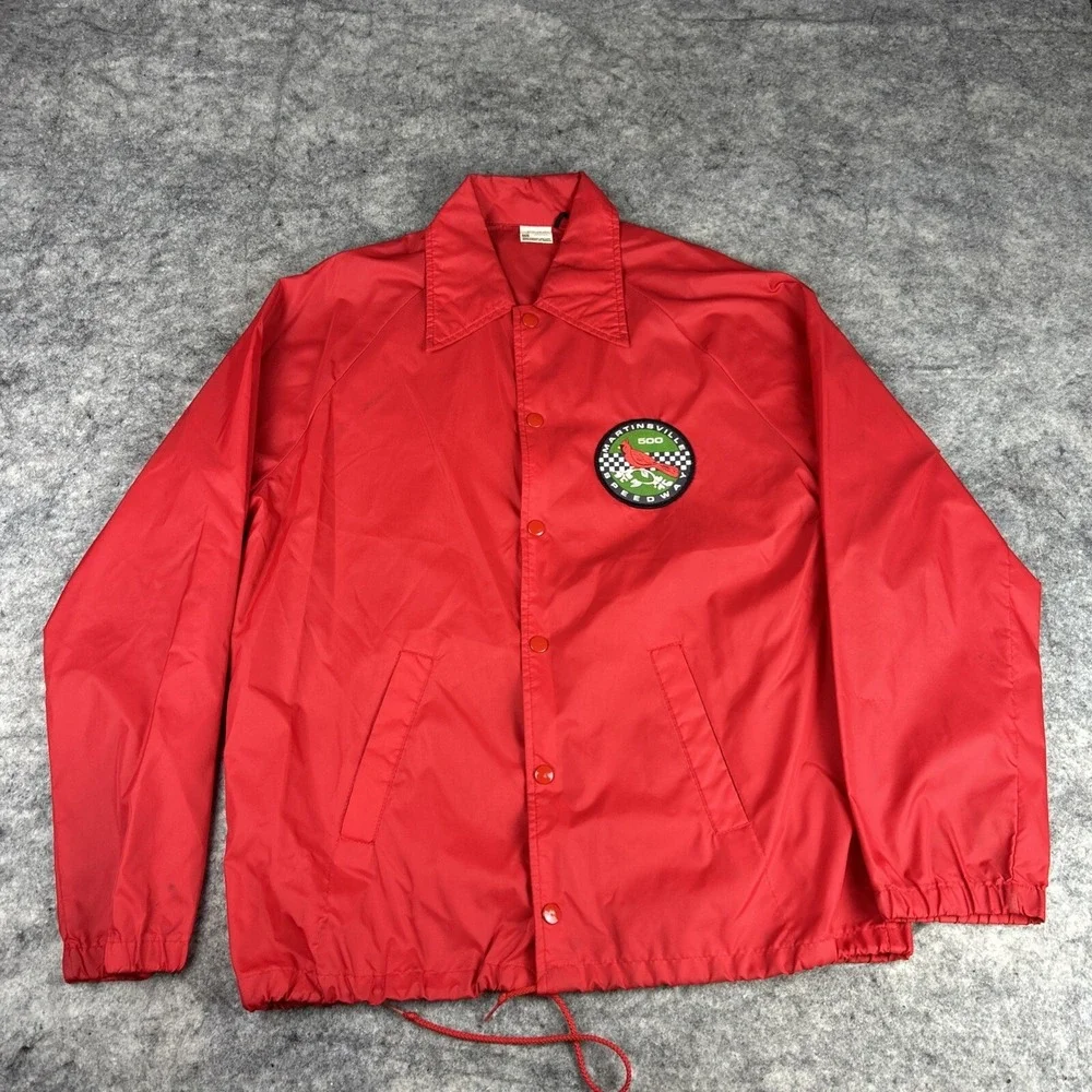 Vintage 70's Martinsville 500‎ Speedway Size M Red Windbreaker Jacket Button Up